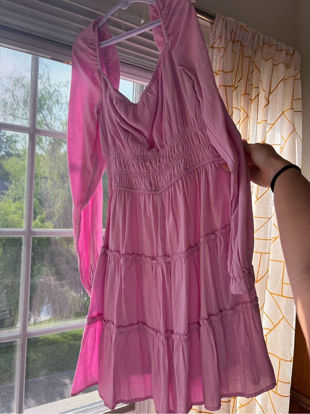 Altar'd State Soft Pink Tiered Long-Sleeve Dress